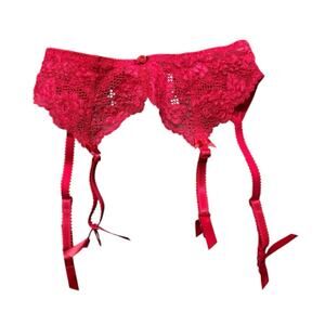 Vintage 90s Victoria's Secret Heart Label Red Lace Garter Belt Womens Size Small